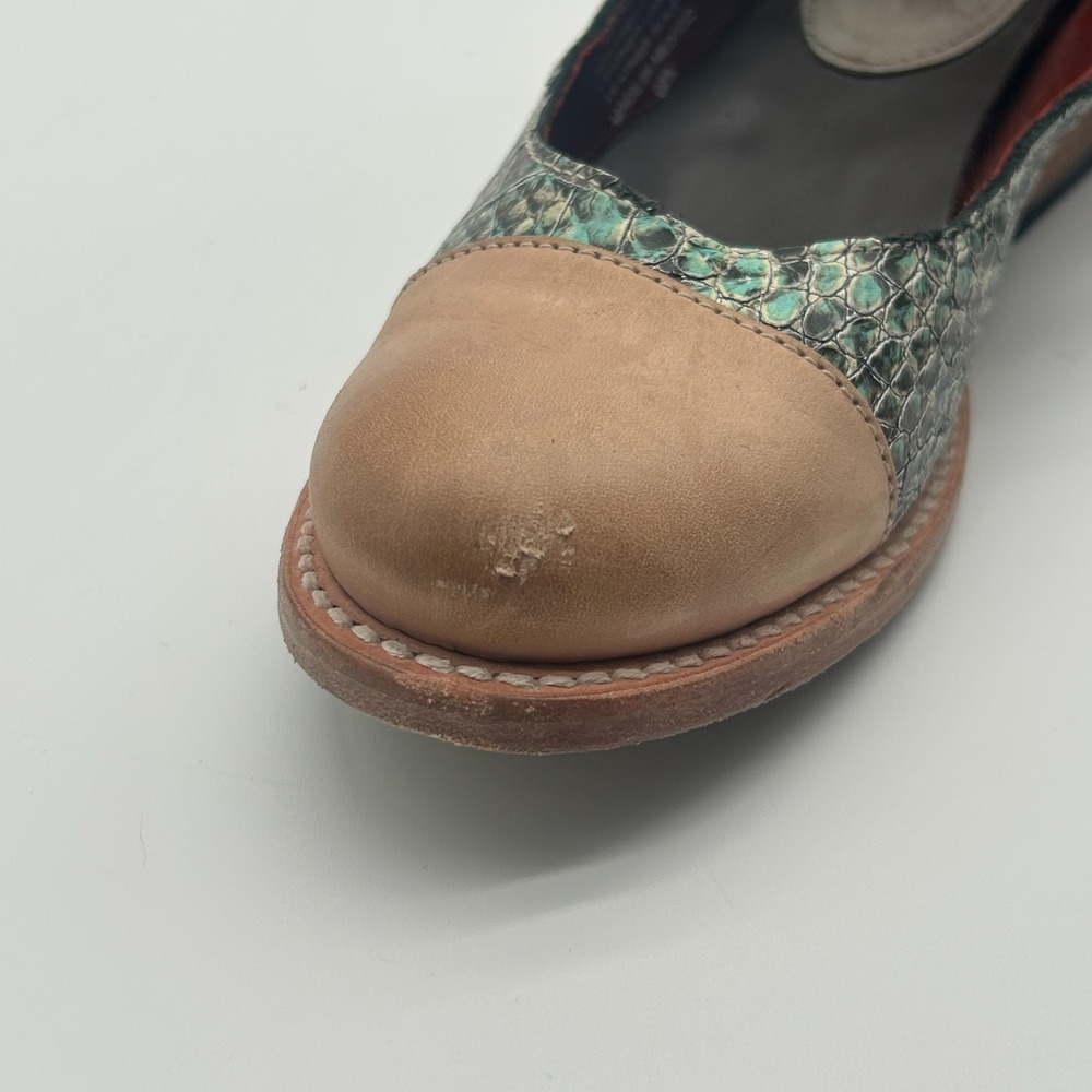 Freebird Steven Marilyn Tan Turquoise Snake Leather Ankle Strap Flats Womens 6 - Picture 6 of 9